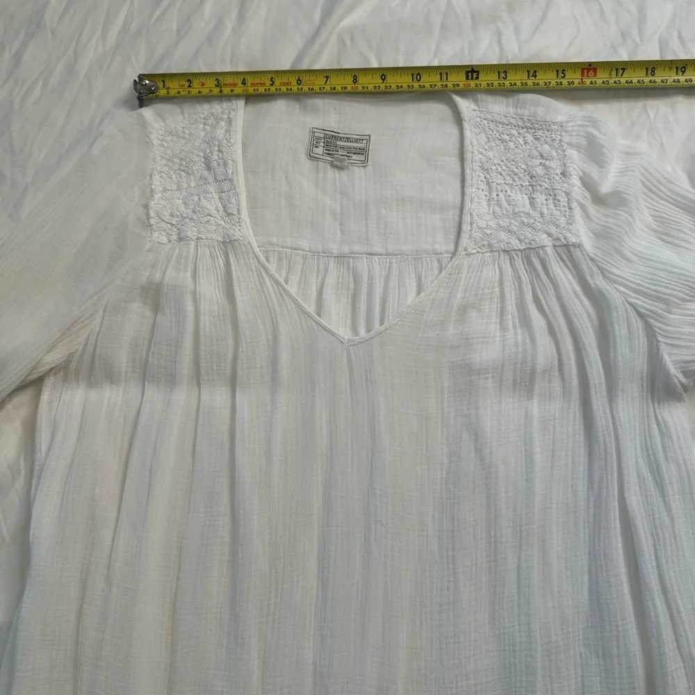 Current/Elliott White Boho Peasant Picnic Blouse Top Women’s Small Gauze Lace - Picture 11 of 13